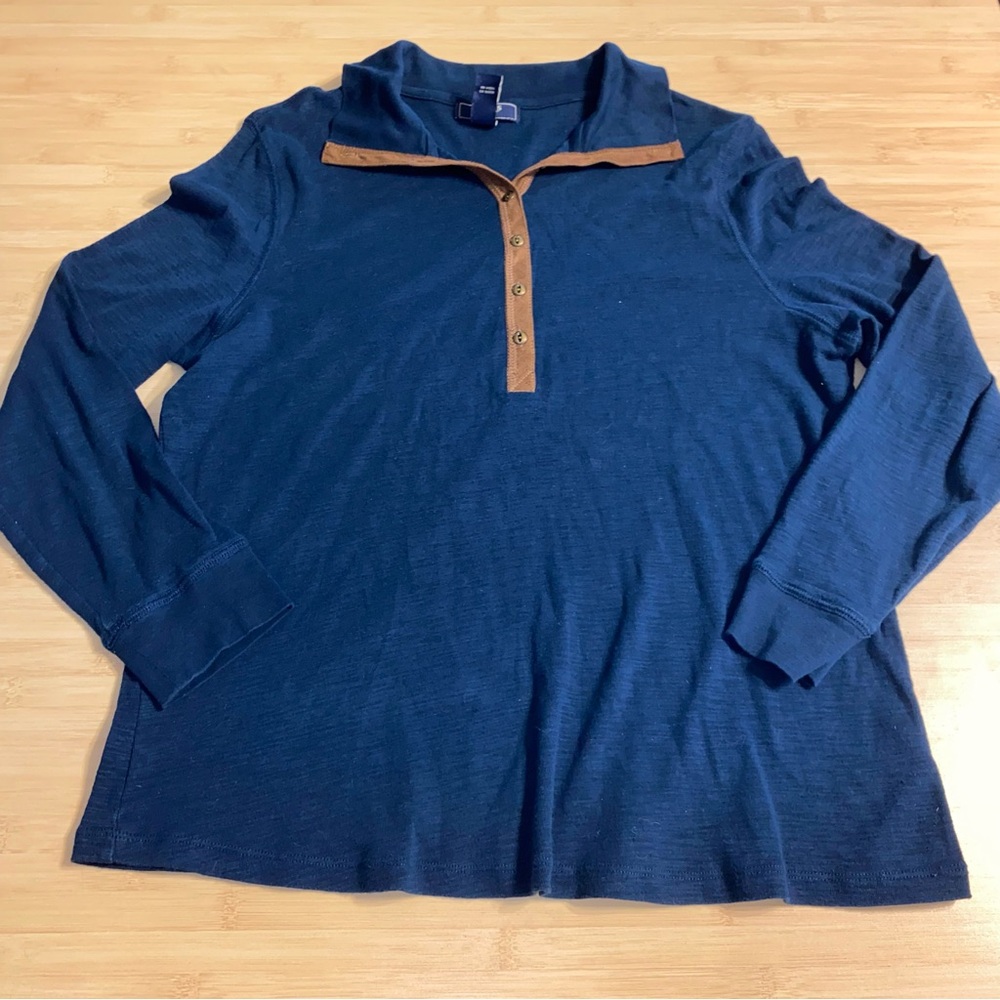 Chaps Denim Blue Brown Faux Suede Long Sleeve Shirt Size 1X Collared